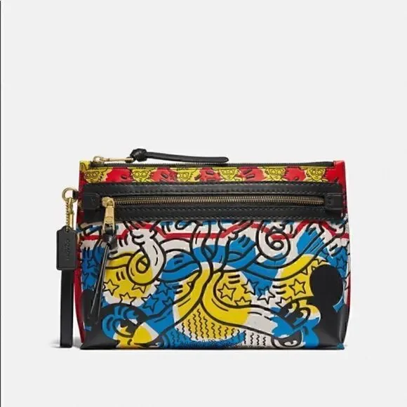 COACH X Disney Mickey X Keith Haring Academy Pouch *Rare Limited Edition!!!